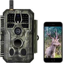 BlazeVideo Wildkamera WLAN mit App，Wildtierkamera Nachtsichtkamera Fotofalle 64MP 1296P Verbinden druch APP Bluetooth Antenne mit Nachtsicht Bewegungsmelder
