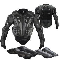 JUSTDOLIFE Stück Motorrad Schutz Jacke,Kinder Motorrad rüstung mit Knieschoner Ellbogenschoner Brustpanzer Racing für Outdoor Sport - 4/6/8/10/12/14 Jahre (Schwarz)
