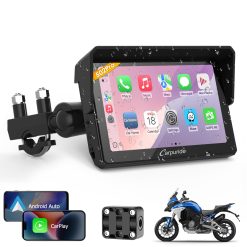 Carpuride W502PRO für Motorrad CarPlay & Android Auto & Dual Bluetooth - 5 Zoll wasserdichter GPS-Navigation für Motorrad, Musik-Sharing, Gegensprechanlage, EQ, Lichtsensor, Kompass, Barometer