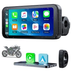 Volam Motorrad Carplay Bildschirm mit Design Halterung für Motorräder, Kabelloses CarPlay und Android Auto,tragbarer 6,25-Zoll-Touchscreen,unterstützt Navigation/Sprachassistent