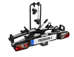 EUFAB 11521 Fahrradträger PREMIUM 2, E-Bike geeignet, komplett vormontiert, Diebstahlschutz, für 2 Fahrräder, für Anhängekupplung, Schwarz, Silber